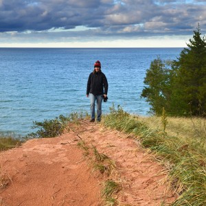 hiking along Lake Superior on a sand dune