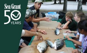 Dan O'Keefe teaching students how to fillet a fish