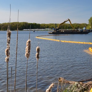 Dredging the Grand River in Grand Haven, Michigan