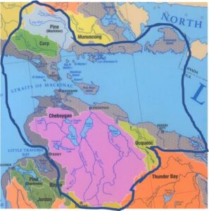 This map shows the watersheds that drain into the Straits of Mackinac.