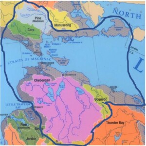 This map shows the watersheds that drain into the Straits of Mackinac.