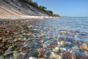 View of Lake Superior looking up at sand dunes