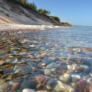 View of Lake Superior looking up at sand dunes