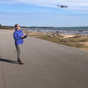 flying a drone on the lakeshore