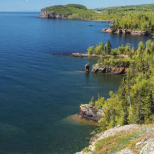 Photo of the Great Lakes from a high point along the shore