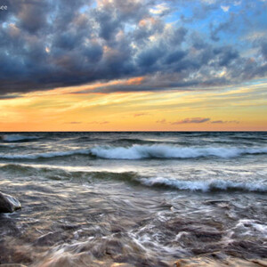 Lake Superior waves and sunset