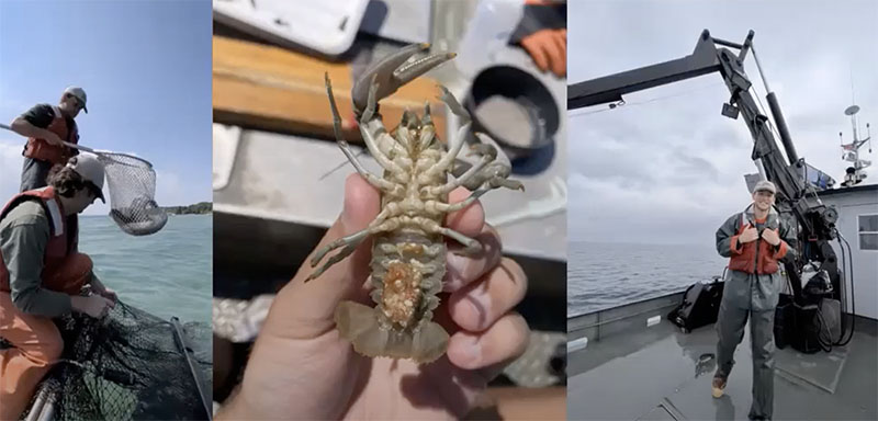 Ethan Scheys projects on a research vessel