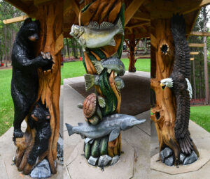Sculptures at the KBIC campground in Baraga