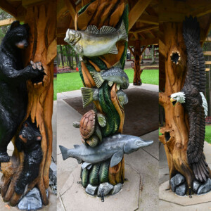 Sculptures at the KBIC campground in Baraga