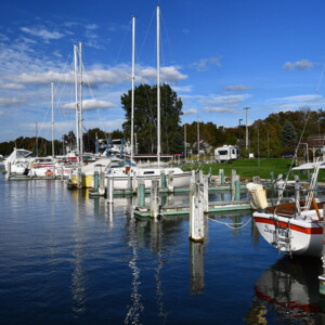 photo of the harbor, with boats, in Arcadia, Michigan
