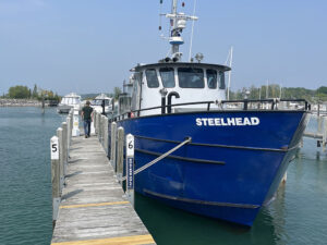 The S/V Steelhead at a dock on the Lake.