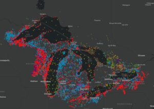 A screenshot of an interactive map in the StoryMap shows the current distribution of the top 10 Great Lakes invaders
