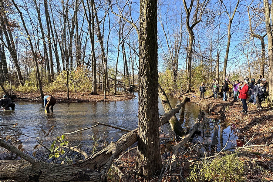 educators watch a stream sampling demonstration