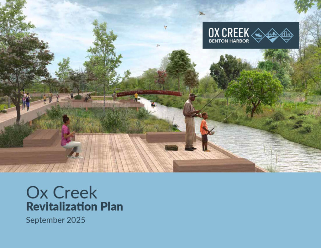 A cover image of the report depicting a future fishing deck along the Ox Creek