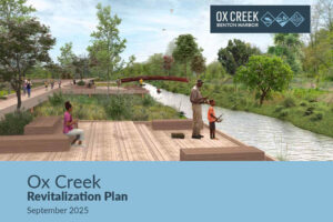 A cover image of the report depicting a future fishing deck along the Ox Creek
