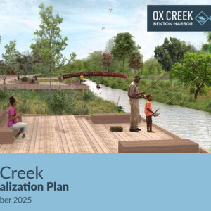 A cover image of the report depicting a future fishing deck along the Ox Creek