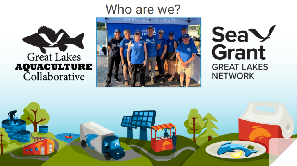 Who are we graphic showing the aquaculture logo and GLSGN logo